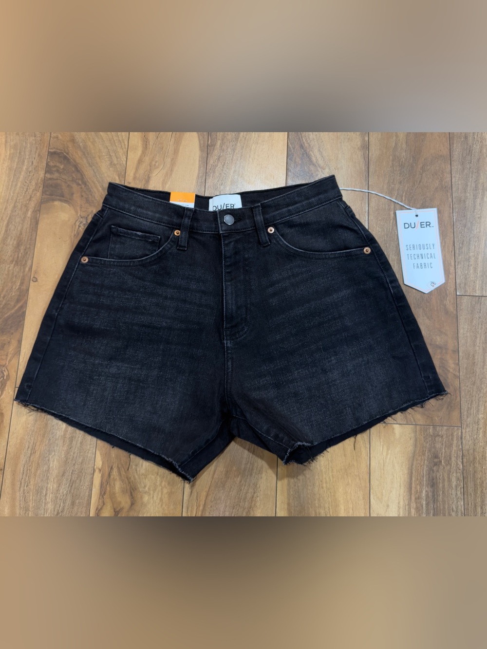 DU/ER Women’s Raw Hem Performance Denim+ High Rise Relaxed Short Black Size 28